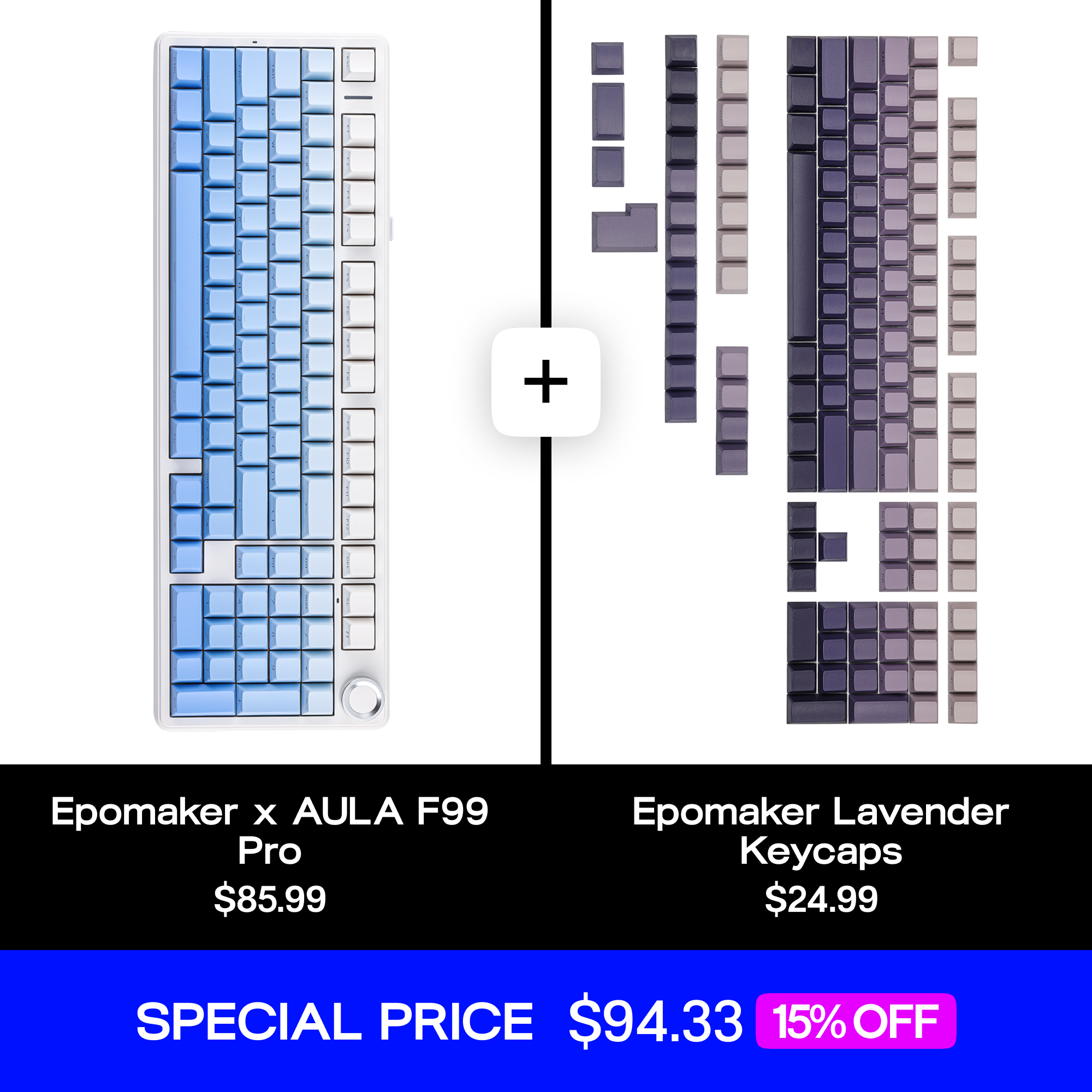EPOMAKER F99 Pro Keyboard with Nimbus Switches & Lavender Keycaps